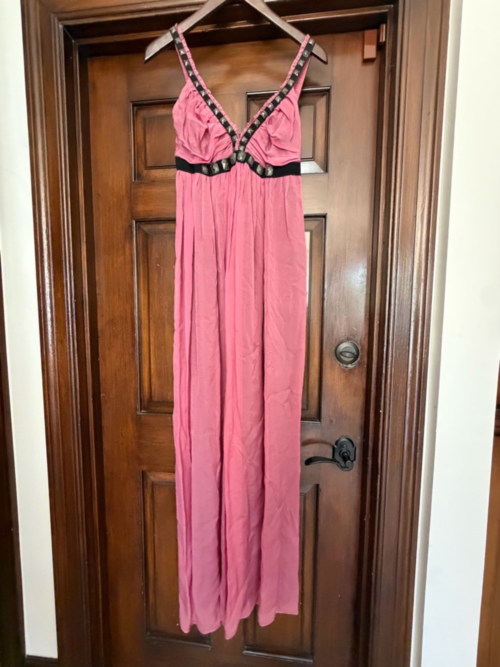 Philosophy di Alberta Ferretti Rose Pink Empire Waist Maxi Dress with Black Trim